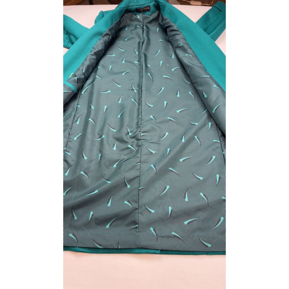 ALORNA Forstmann Wool Teal Long Trench Coat Women's Double Breasted Tailored - Picture 10 of 13